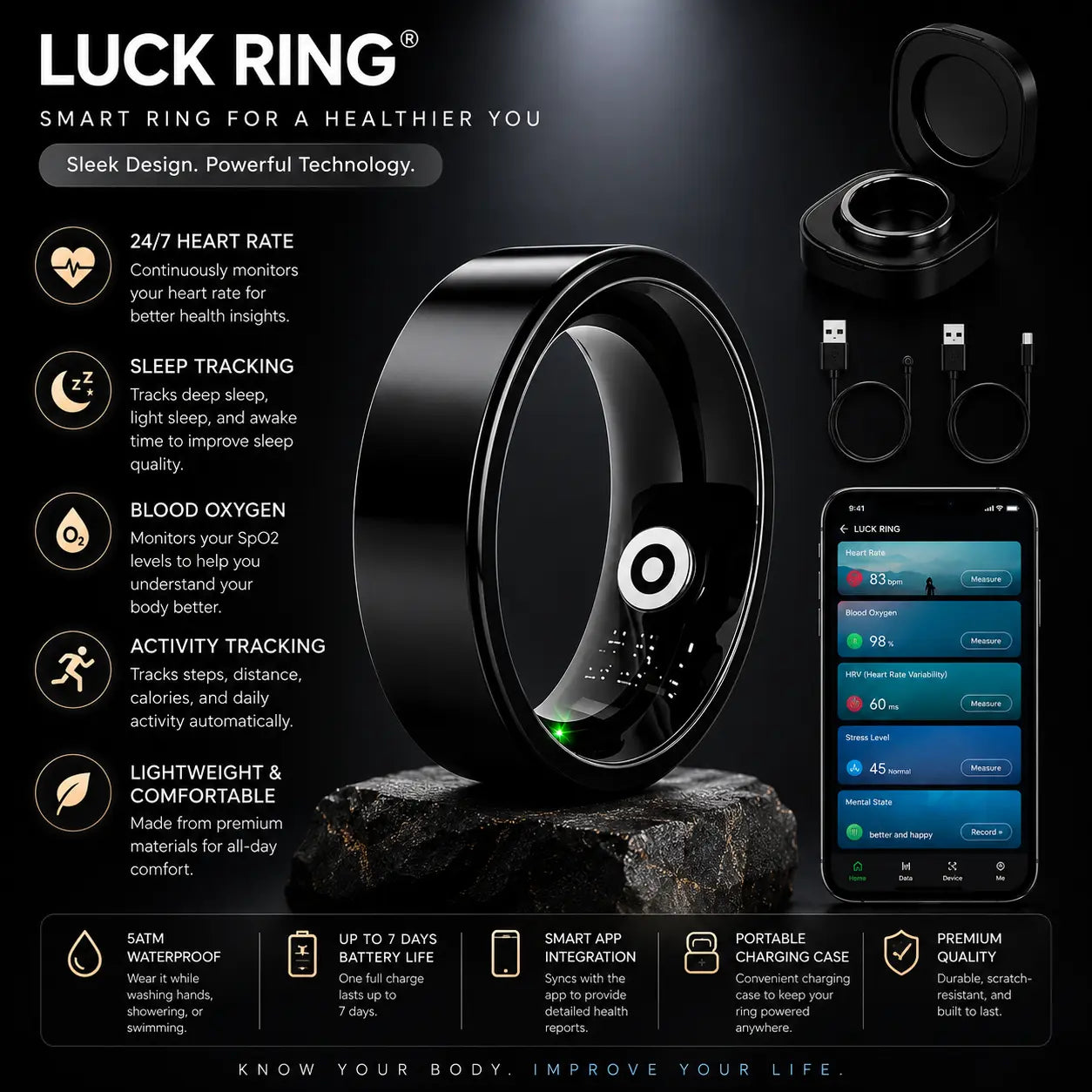 🔥 Smart Fitness Ring – Track Sleep, Heart Rate & Recovery in Style