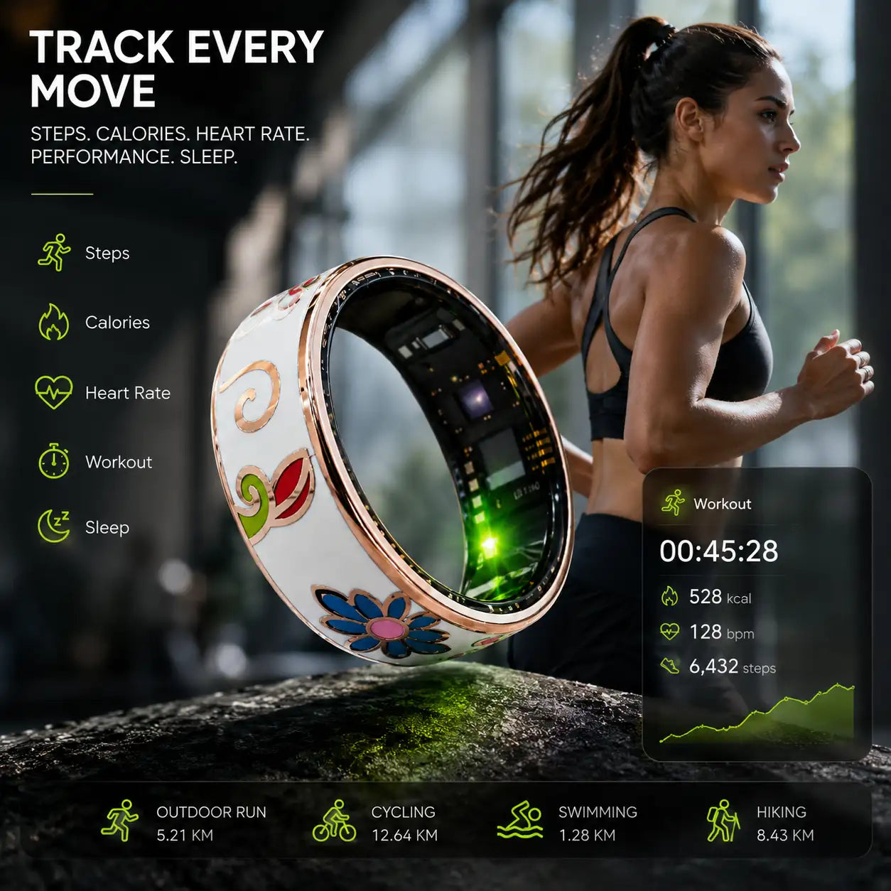 🌸 FloraFit™ Smart Fitness Ring 🌸