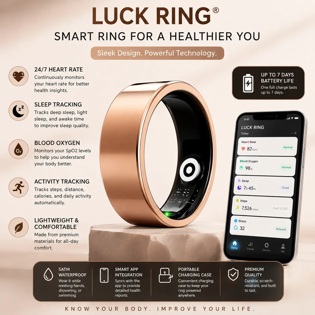 🔥 Smart Fitness Ring – Track Sleep, Heart Rate & Recovery in Style